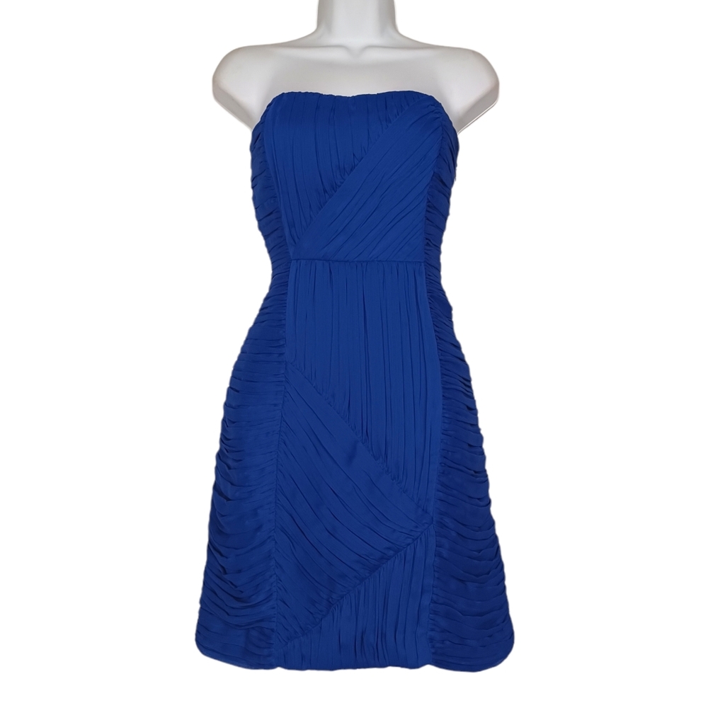 BANANA REPUBLIC Royal Blue Pleated Chiffon Strapless Mini Bodycon Dress 2 XS